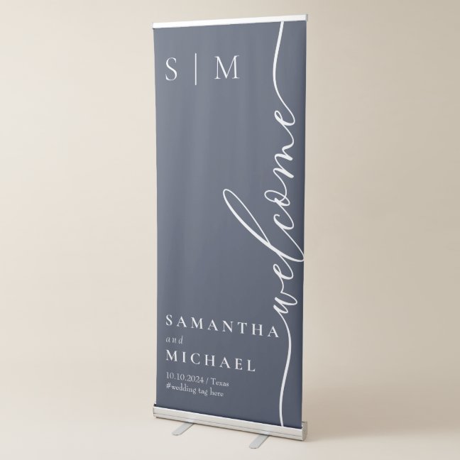 Formal Navy Modern Wedding Welcome Retractable Banner