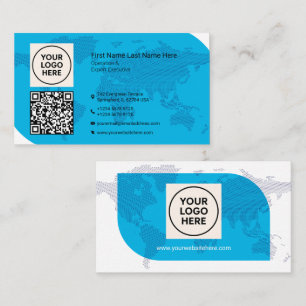 Formal Navy World Map QR Business Card