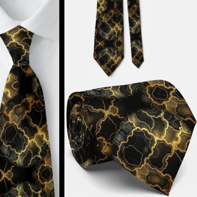 Formal Neck Tie | Marble Black & Gold (Creator Uploaded)