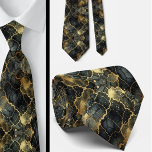 Formal Neck Tie   Marble Black & Gold