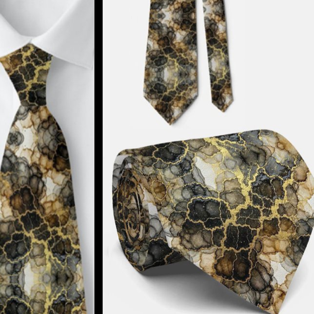 Formal Neck Tie | Marble Black, White & Gold (Creator Uploaded)