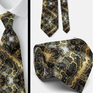 Formal Neck Tie   Marble Black, White & Gold