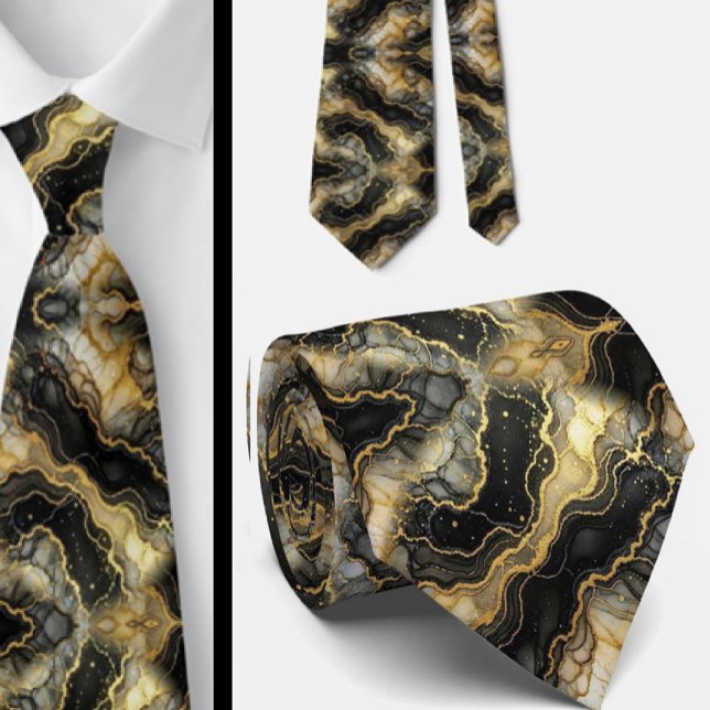 Formal Neck Tie | Marble Black, White & Gold (Creator Uploaded)