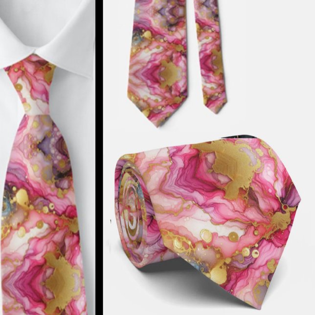 Formal Neck Tie | Marble Pink & Gold (Creator Uploaded)