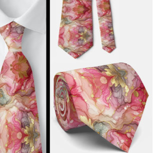 Formal Neck Tie Marble Pink & Gold