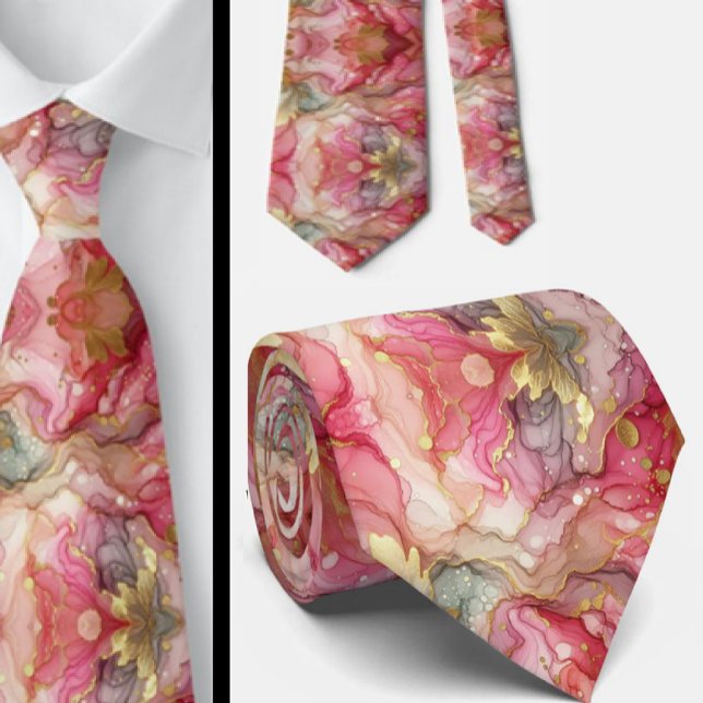 Formal Neck Tie | Marble Pink & Gold (Creator Uploaded)