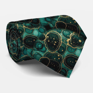 Formal Neck Tie   Marble Teal Blue & Gold