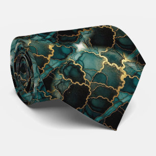 Formal Neck Tie   Marble Teal Blue & Gold