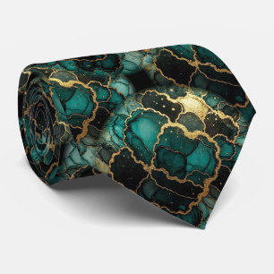 Formal Neck Tie   Marble Teal Blue & Gold