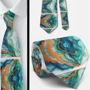 Formal Neck Tie   Marble Teal Blue & Gold