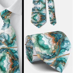 Formal Neck Tie   Marble Teal Blue & Gold