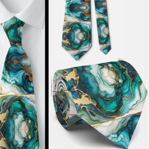 Formal Neck Tie   Marble Teal Blue & Gold
