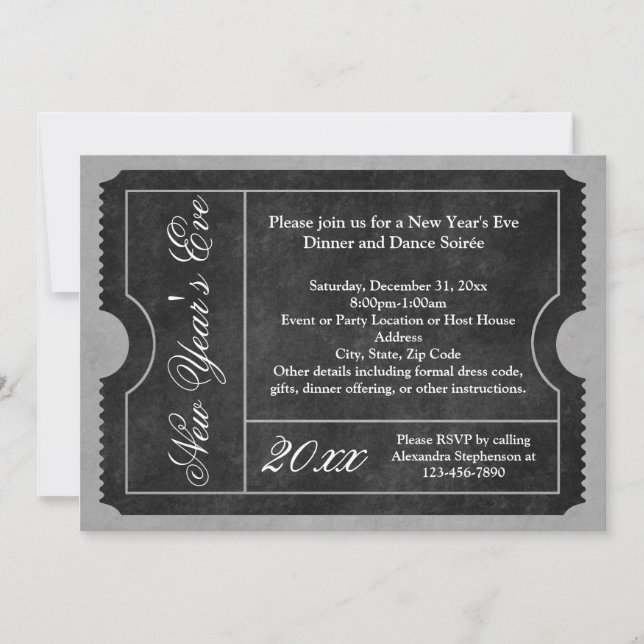 Formal New Year's Eve Party Ticket Invitation (Front)