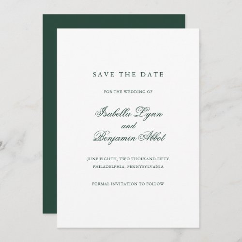 Formal Non Photo Forest Green Elegant Wedding Save The Date