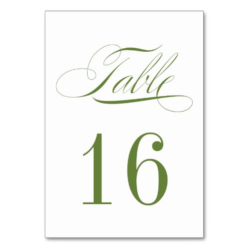 Formal Olive Green and White Table Number Card