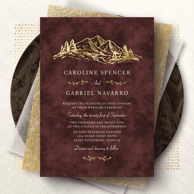Formal Outdoors Mountains Wedding Foil Invitation (Creator Uploaded)