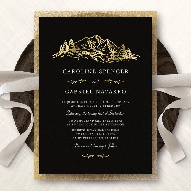 Formal Outdoors Mountains Wedding Foil Invitation (Creator Uploaded)