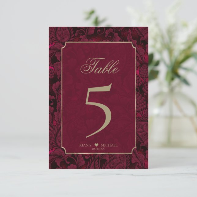 Formal Paisley Table Numbers Burgundy ID767 (Standing Front)