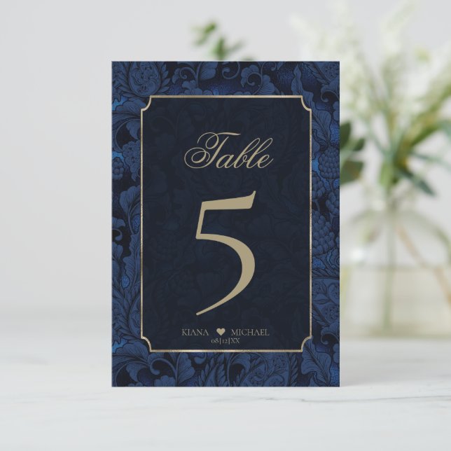 Formal Paisley Table Numbers Navy Blue ID767 (Standing Front)