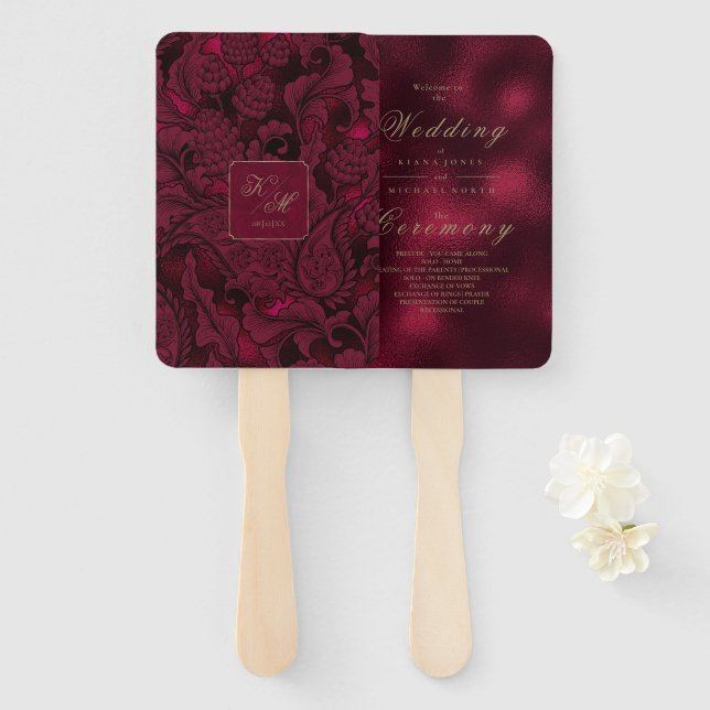 Formal Paisley Wedding Burgundy ID767 Hand Fan (Front and Back)