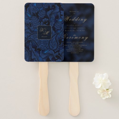 Formal Paisley Wedding Navy Blue ID767 Hand Fan