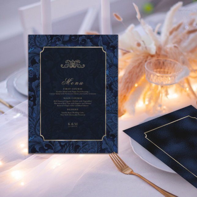 Formal Paisley Wedding Navy Blue ID767 Menu (Creator Uploaded)