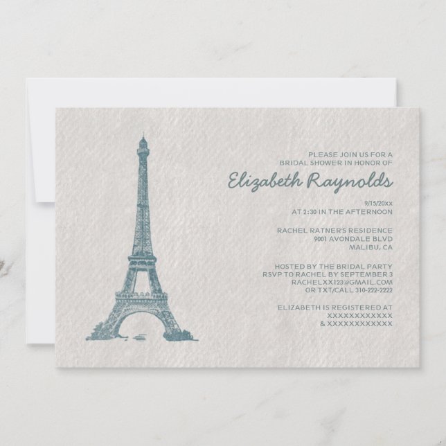 Formal Paris Bridal Shower Invitations (Front)