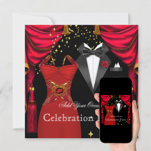 Formal Party Elegant Tuxedo Red Dress Event 2 Invitation Zazzle