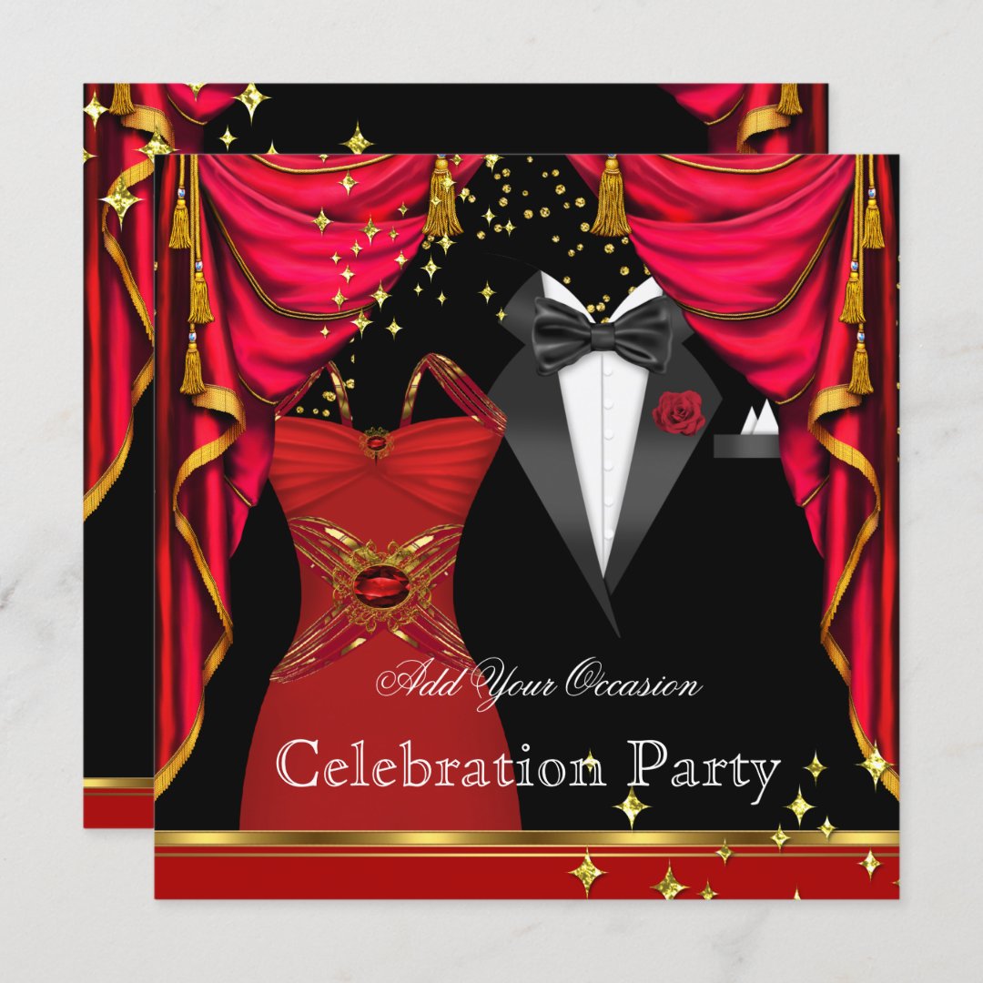 Formal Party Elegant Tuxedo Red Dress Event Invitation Zazzle