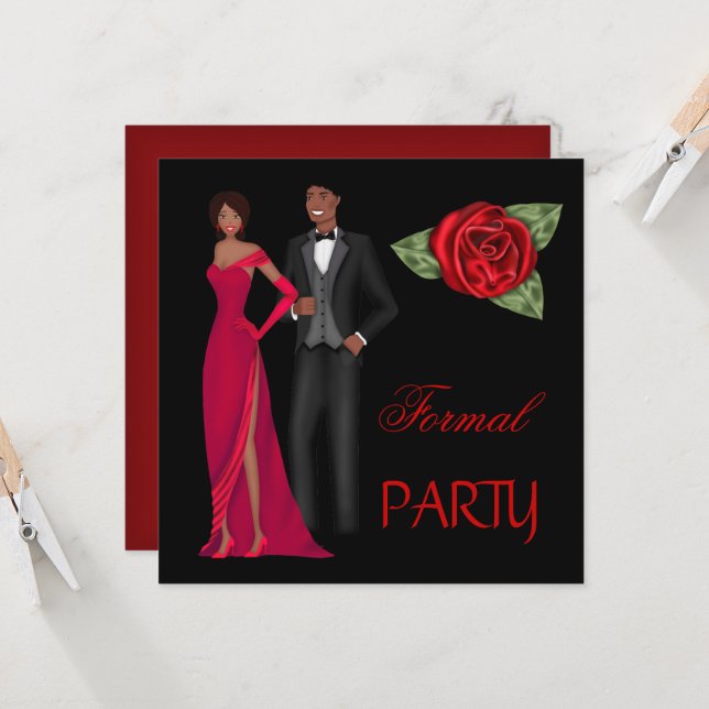 Formal Party Gold Black Red Dress Black tie Invitation | Zazzle