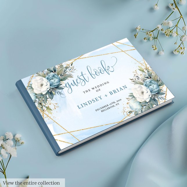 Formal Pastel Blue Peonies Gold Wedding Guest Book (Formal Pastel Blue Peonies Gold Wedding Guest Book

)