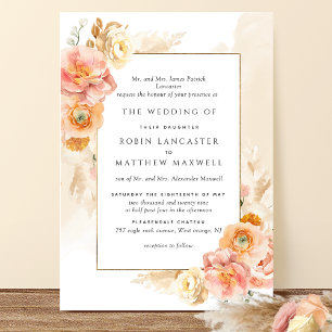 Formal Peach Blush Floral Cream Watercolor Wedding Invitation