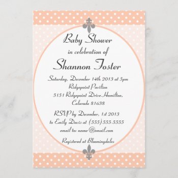 Formal Peach Polka Dots Baby Shower Invitation by Mintleafstudio at Zazzle