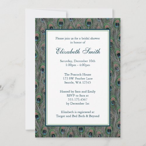 Formal Peacock Feathers Bridal Shower Invitation