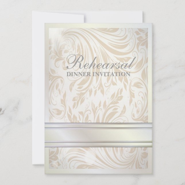 Formal Pearl  Damask Rehearsal Dinner Invitation (Front)