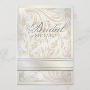 Formal Pearl White Damask vintage Bridal Shower Invitation