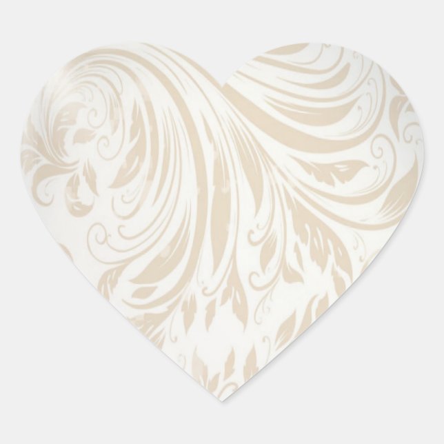 Formal Pearl White Damask Wedding Favor Heart Sticker (Front)