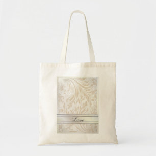 Formal Pearl White Damask Wedding Favor Tote Bag