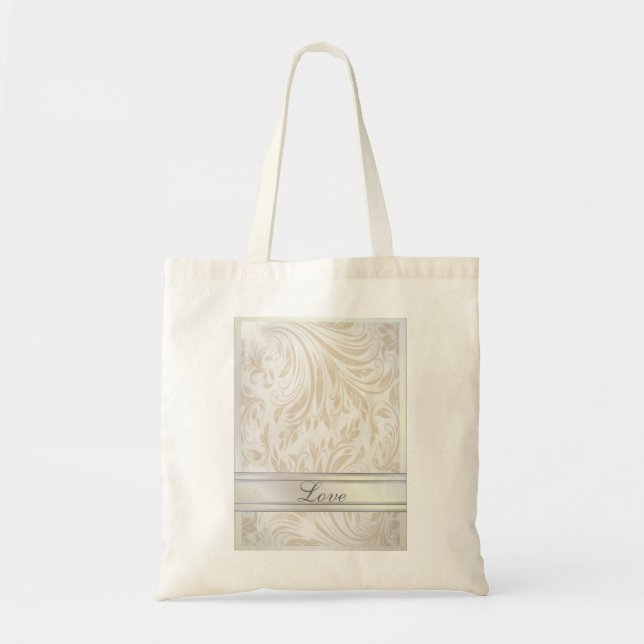 Formal Pearl White Damask Wedding Favor Tote Bag (Front)