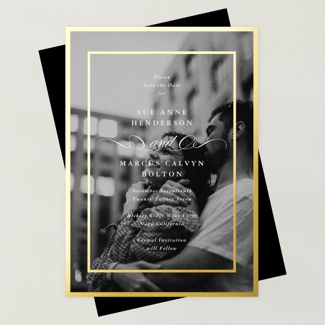 Formal Photo Gold Frame Wedding Save The Date Foil Invitation (Creator Uploaded)