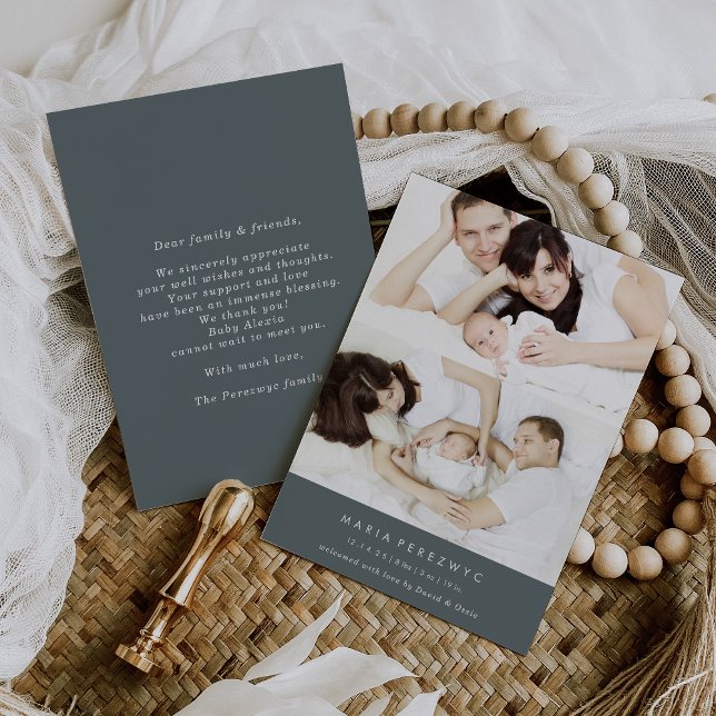 Formal Photo Gray Baby Birth Announcement Card (Creator Uploaded)