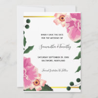 Formal Pink Green Floral Calligraphy Save The Date
