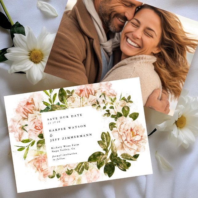 Formal Pink Rose Classic Photo Wedding Save The Date (Creator Uploaded)