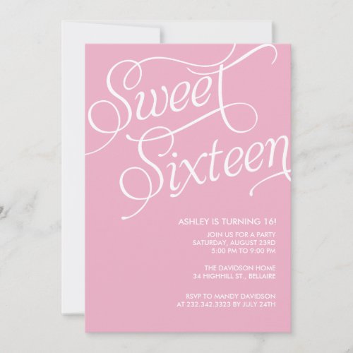 Formal Pink Sweet 16 Invitations