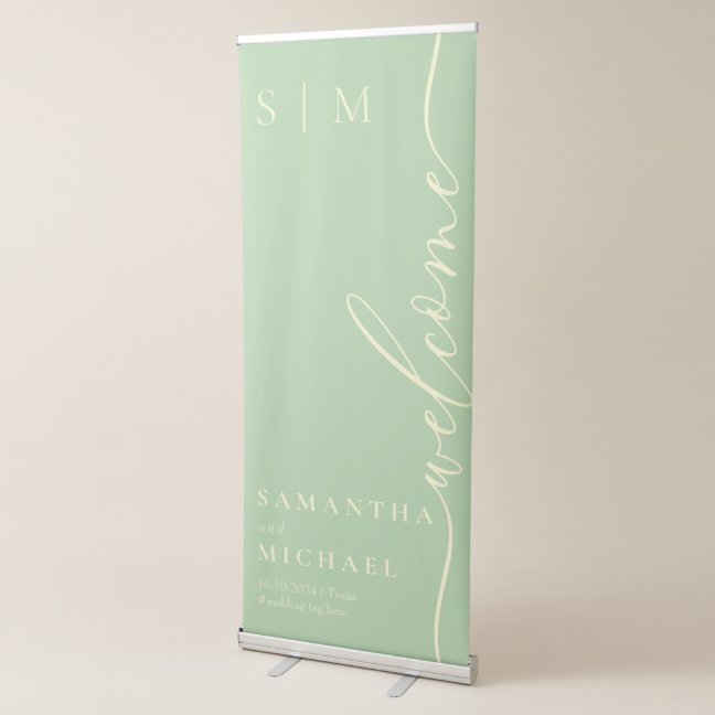 Formal Pistachio & Cream Modern Wedding Welcome Retractable Banner