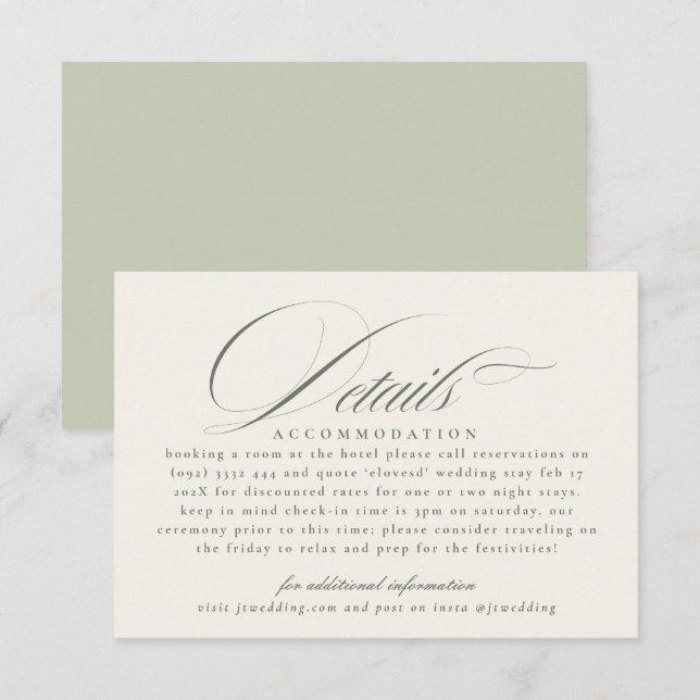 Formal Pistachio Wedding Details Enclosure Card (Front/Back)