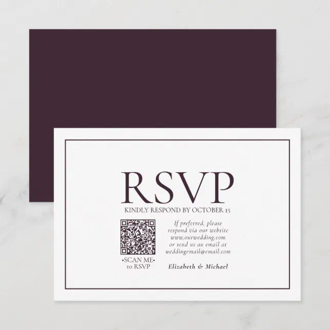 Formal Plum Classic QR Code Wedding RSVP Card | Zazzle