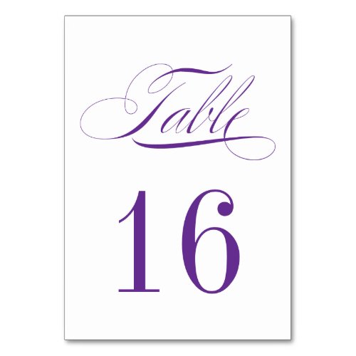 Formal Plum Purple and White Table Number Card