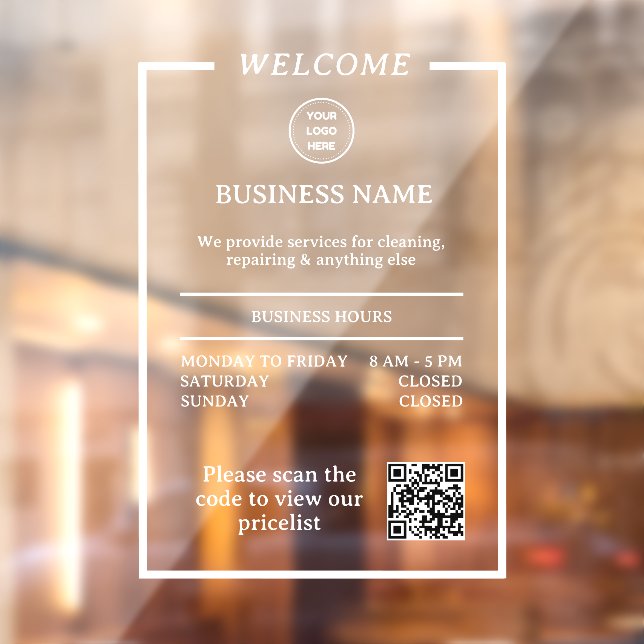 Formal Professional Business Hours QR Code Window Cling (Sheet 2)