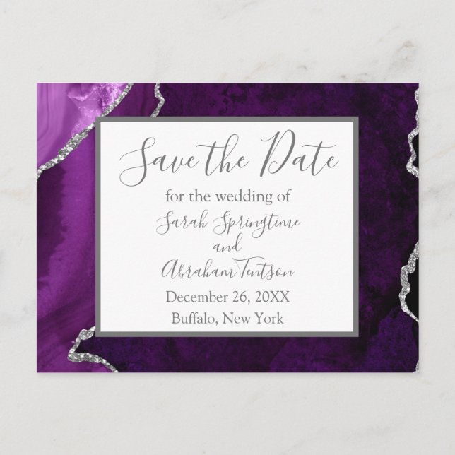 Formal Purple Agate Save the Date Postcards (Front)